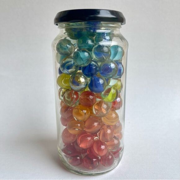 Vintage Multi Color Cat’s Eye Banana Glass Toy Marble  Jar - Picture 6 of 14